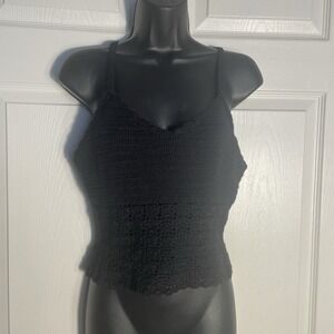 Vintage Moda International Crochet Tank Top  Women M Black Cropped Y2K Festival